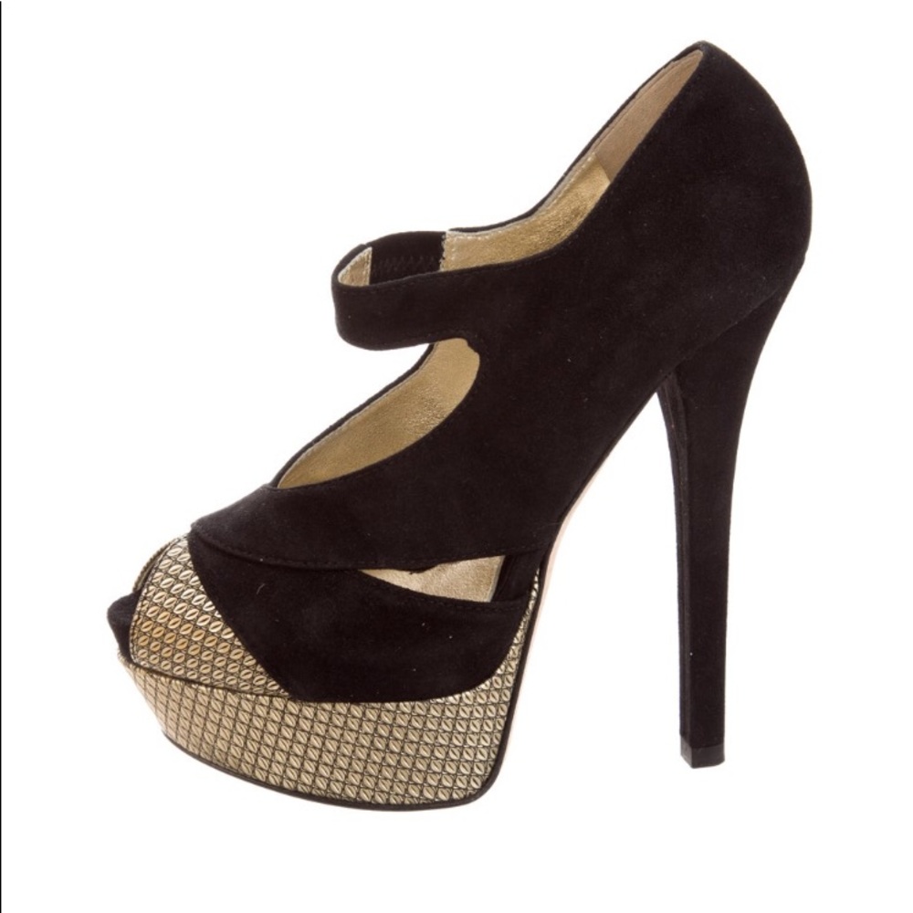 FENDI Suede Peep Toe Platform Pumps